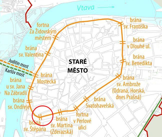 Věže staroměstského opevnění v Bartolomějské ulici