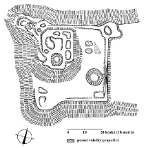 Situace hradu zaměřená a krokovaná v průběhu povrchového průzkumu v roce 1975. Kresba T. Durdík