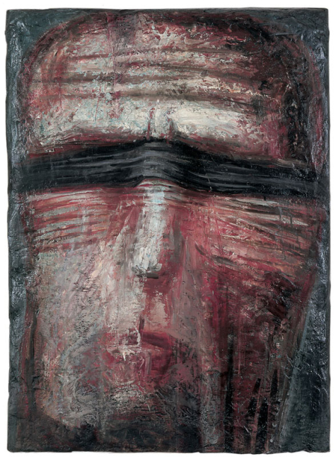 Hlava III, 1969; olej, heraklit, Galerie Zlatá husa, Praha