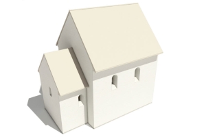 Pražský hrad. Kostel Panny Marie. Hmotová rekonstrukce první stavební fáze – funerální kaple. 3D modelace Vojtěch Dvořák