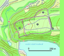 Plán hradiště v Hostivaři