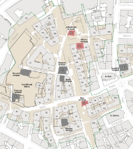 Josefov s vyznačením předasanační zástavby